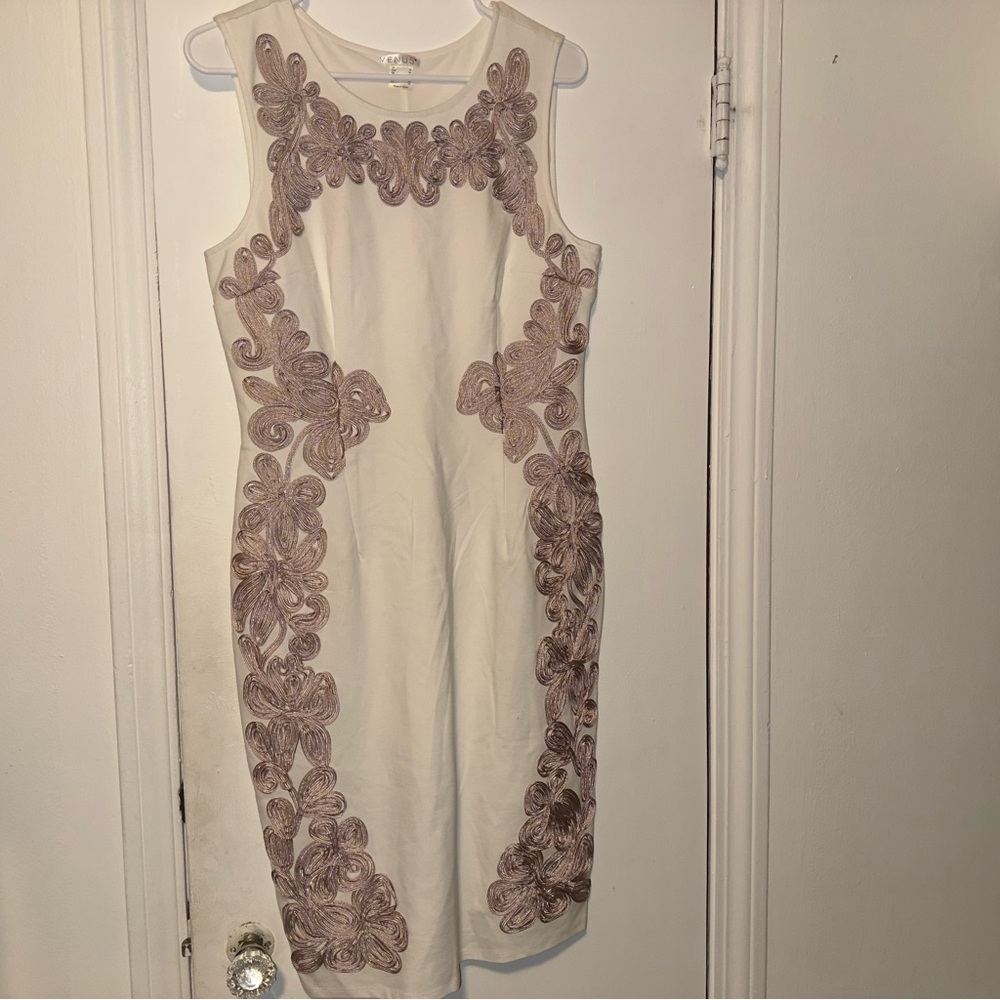 VENUS Cream and Brown Floral Midi Dress